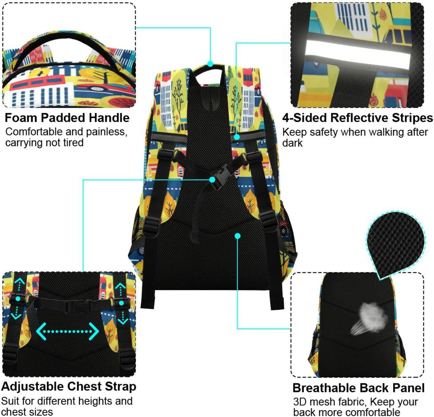 ALAZA City Building Road Cars Truck Backpacks Travel Laptop Daypack School Book Bag for Men Women Teens Kids