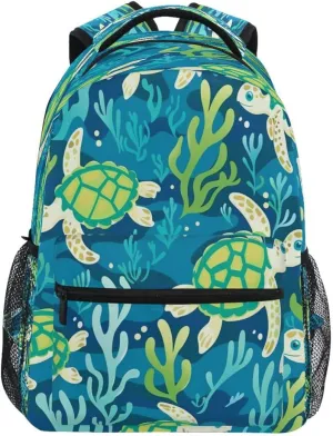 ALAZA Coral Reef Sea Turtles Watercolor Backpack Daypack School Bag Travel Shoulder Bag for Students Boys Girls