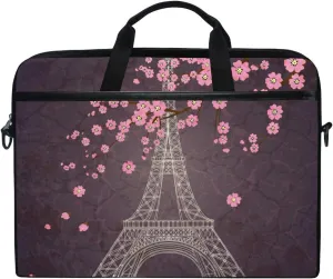 ALAZA Eiffel Tower Cherry Blossom Flowers Laptop Case Bag Sleeve Portable/Crossbody Messenger Briefcase Convertible w/Strap Pocket 15-15.4 inch, Back to School Gifts