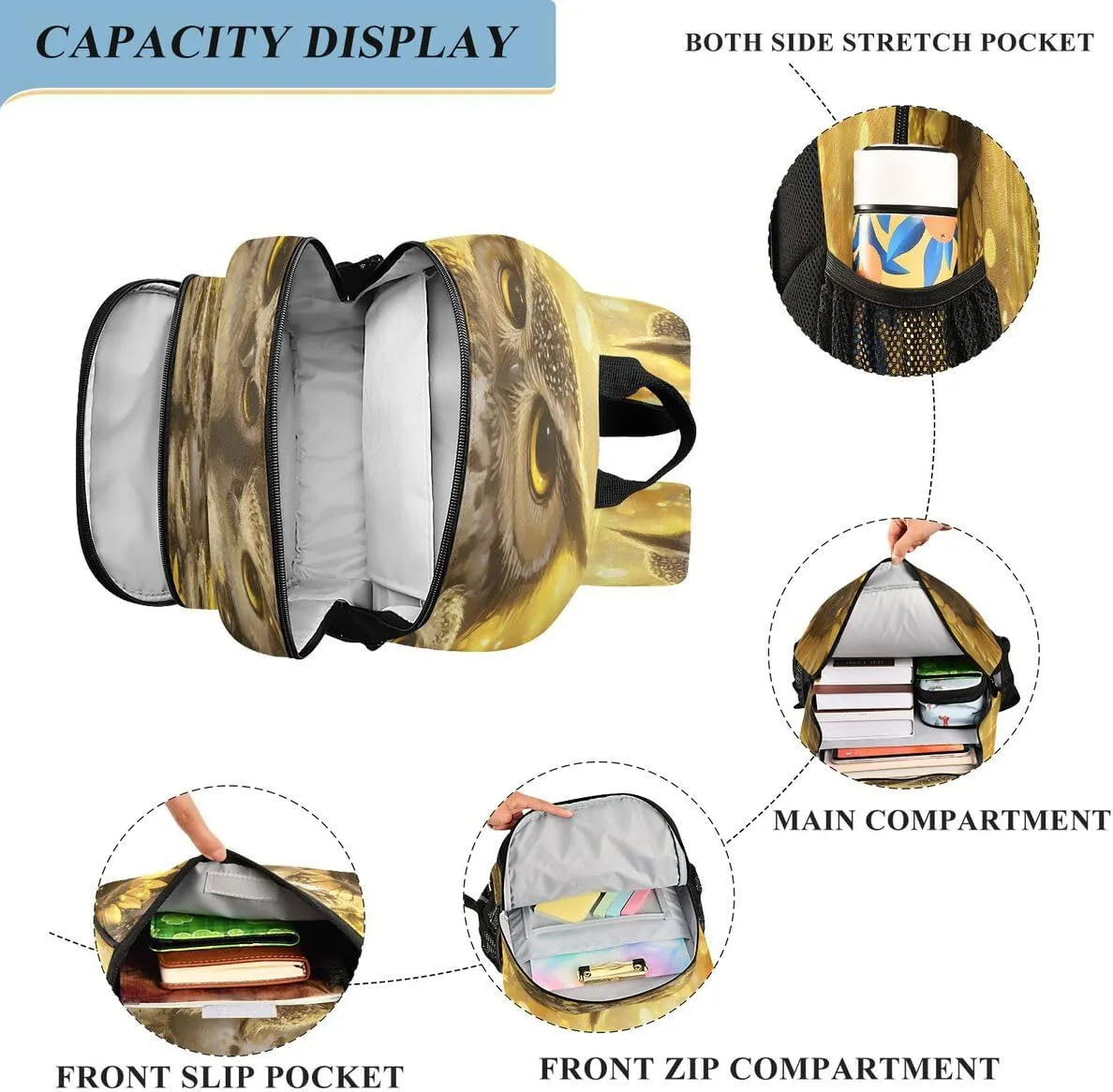 ALAZA Family Owl Sunflower Backpack College Middle High School Bag Laptop Bag Casual Dayback Travel Business 17 inch