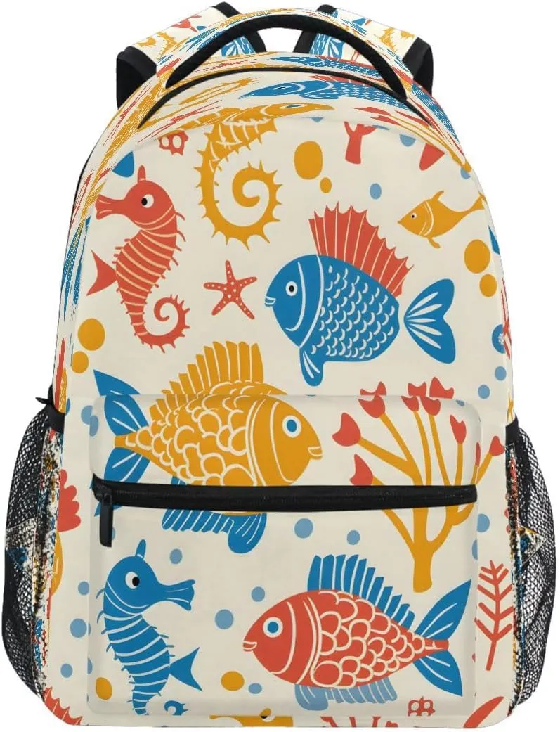 ALAZA Fish Seahorse Coral Reef Backpack Daypack School Bag Travel Shoulder Bag for Students Boys Girls