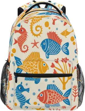 ALAZA Fish Seahorse Coral Reef Backpack Daypack School Bag Travel Shoulder Bag for Students Boys Girls