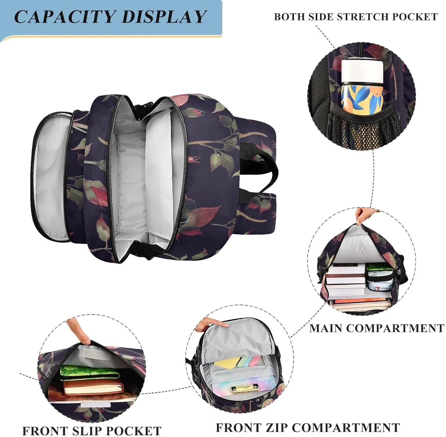 ALAZA Floral Roses Watercolor Casual Backpack Travel Daypack Bookbag