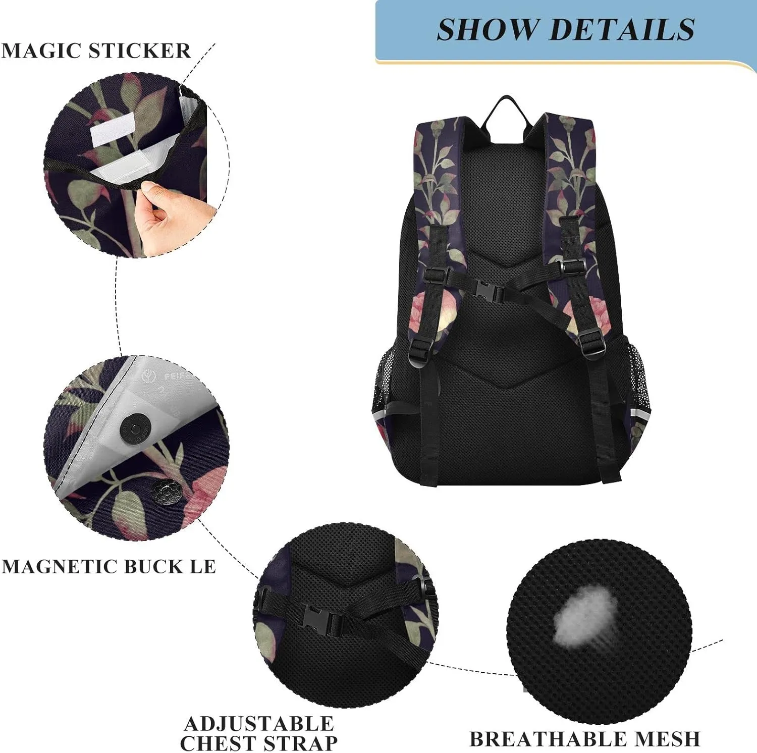 ALAZA Floral Roses Watercolor Casual Backpack Travel Daypack Bookbag