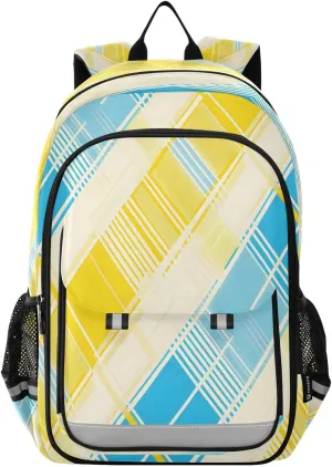ALAZA Light Color Yellow Blue Checked School Backpacks Travel Laptop Bag Kids Bookbag for Girls Boys Teens Women Men