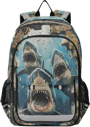 ALAZA School backpacks for girls boys Sharks Break Through Walls Backpack Students Bookbag for school bag Womens Casual Daypack College Bookbag