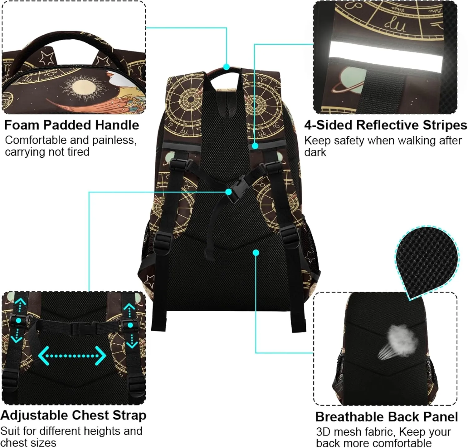 ALAZA Sun Crescent Moon Face Astrology Boho Backpack Purse for Women Men Personalized Laptop Notebook Tablet School Bag Stylish Casual Daypack, 13 14 15.6 inch