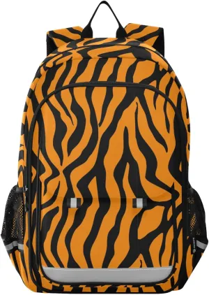 ALAZA Tiger Orange Stripe Repeated Seamless Black Jungle Safari Casual Backpack Travel Daypack Bookbag