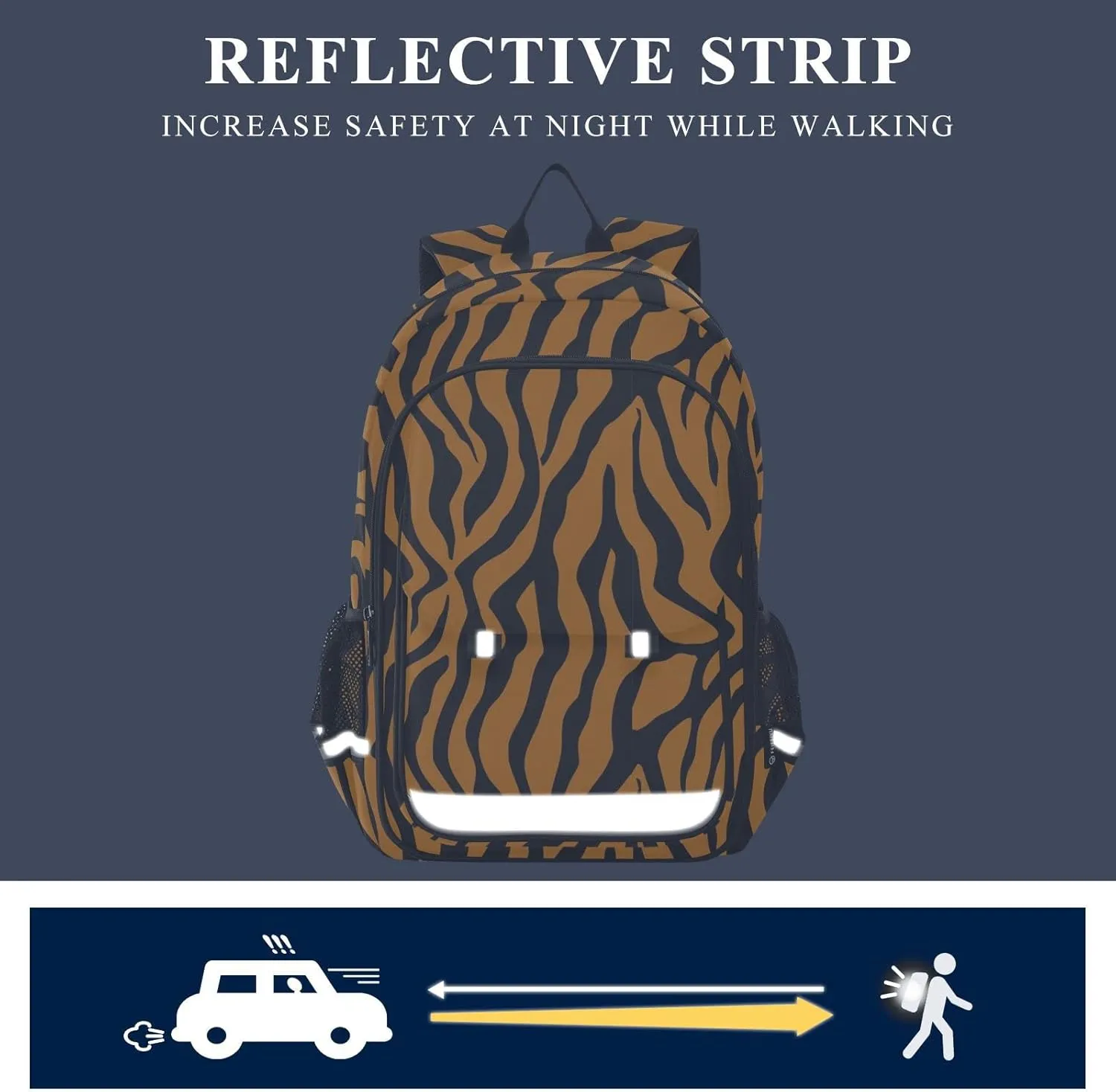 ALAZA Tiger Orange Stripe Repeated Seamless Black Jungle Safari Casual Backpack Travel Daypack Bookbag