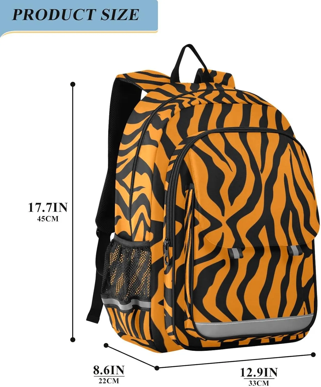 ALAZA Tiger Orange Stripe Repeated Seamless Black Jungle Safari Casual Backpack Travel Daypack Bookbag