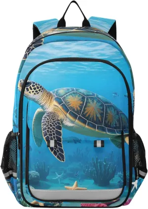 ALAZA Turtle Seabed School Backpacks for Girls Boys Kids Middle High Schoolbag Lightweight Bookbag Large Capacity Multiple Pockets Laptop Backpack for Women Men