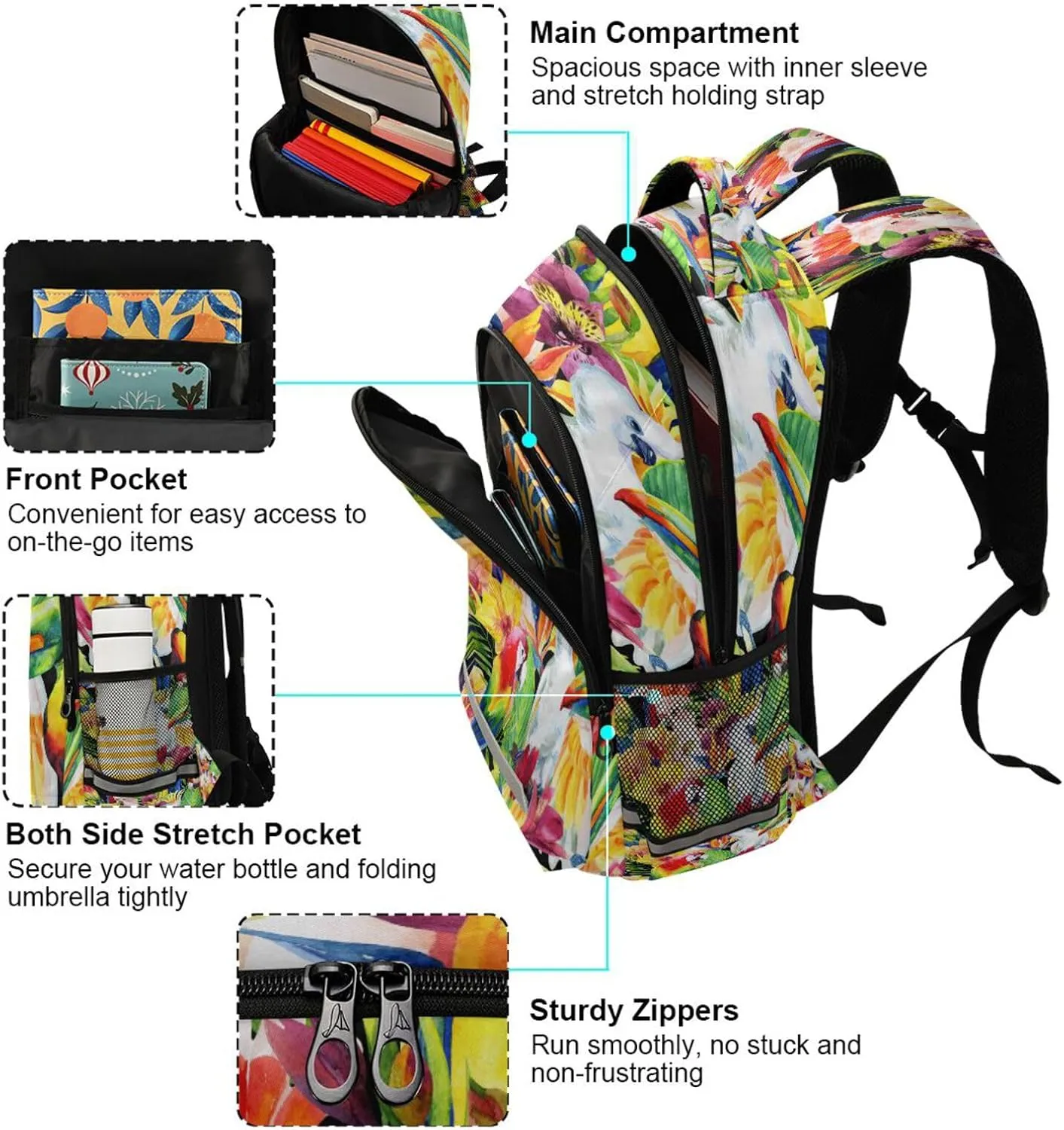 ALAZA Watercolor Parrots Bird Backpack For women Bookbag Travel Daypack