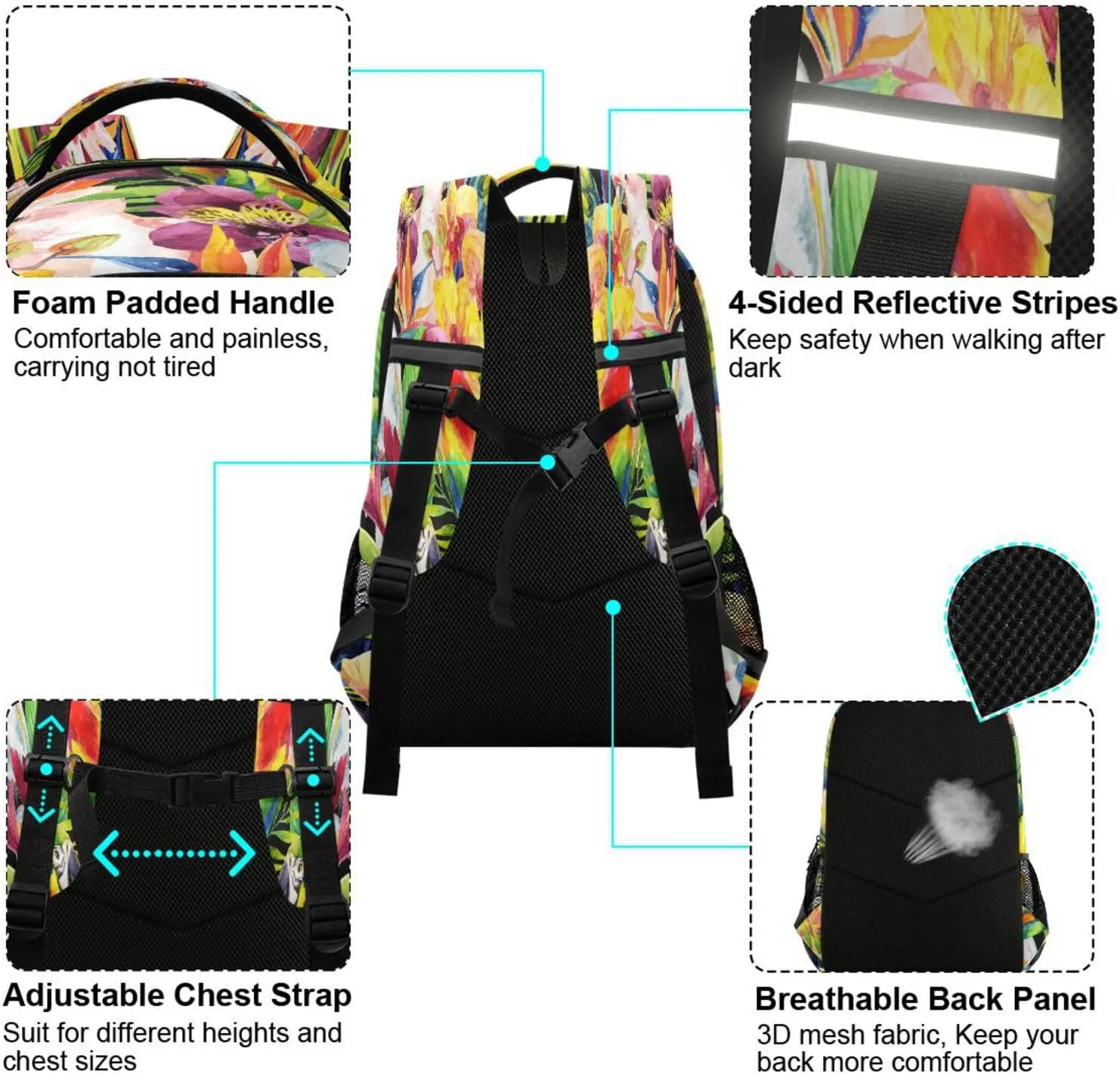 ALAZA Watercolor Parrots Bird Backpack For women Bookbag Travel Daypack