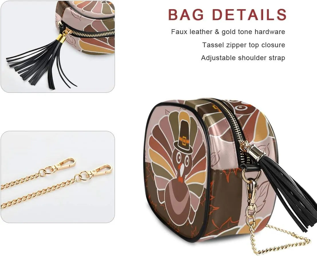 ALAZA Women's Happy Thanksgiving Celebration Design with Turkey Fashion Purses Bag with Metal Chain Strap for Travel Shopping