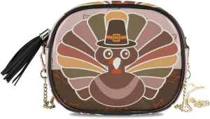 ALAZA Women's Happy Thanksgiving Celebration Design with Turkey Fashion Purses Bag with Metal Chain Strap for Travel Shopping
