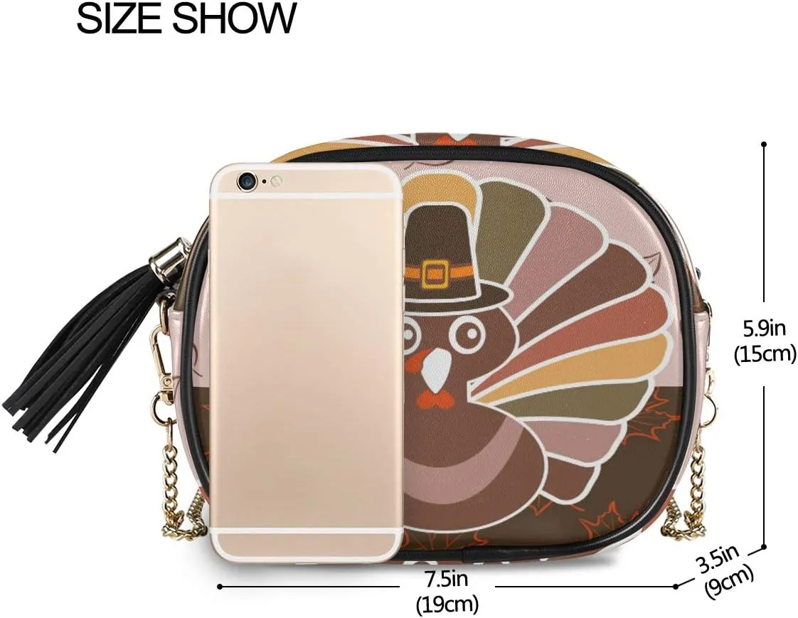 ALAZA Women's Happy Thanksgiving Celebration Design with Turkey Fashion Purses Bag with Metal Chain Strap for Travel Shopping