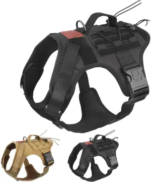 ALBCORP Tactical Dog Vest Harness - Heavy Duty, No-Pull Training Vest for Large Breeds, Military Service Dog Vest with Front Leash Clip, Hook & Loop Panels, Padded Handle