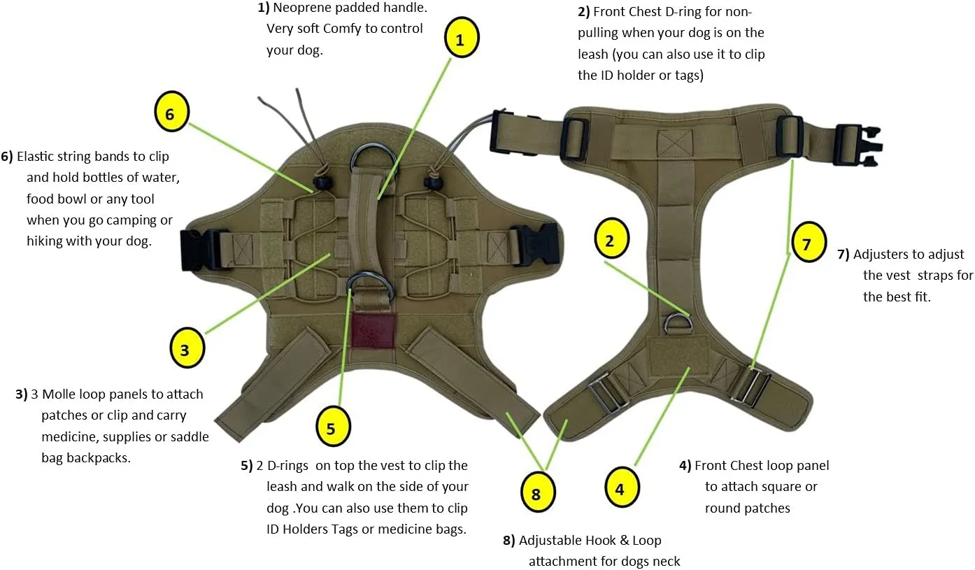 ALBCORP Tactical Dog Vest Harness - Heavy Duty, No-Pull Training Vest for Large Breeds, Military Service Dog Vest with Front Leash Clip, Hook & Loop Panels, Padded Handle