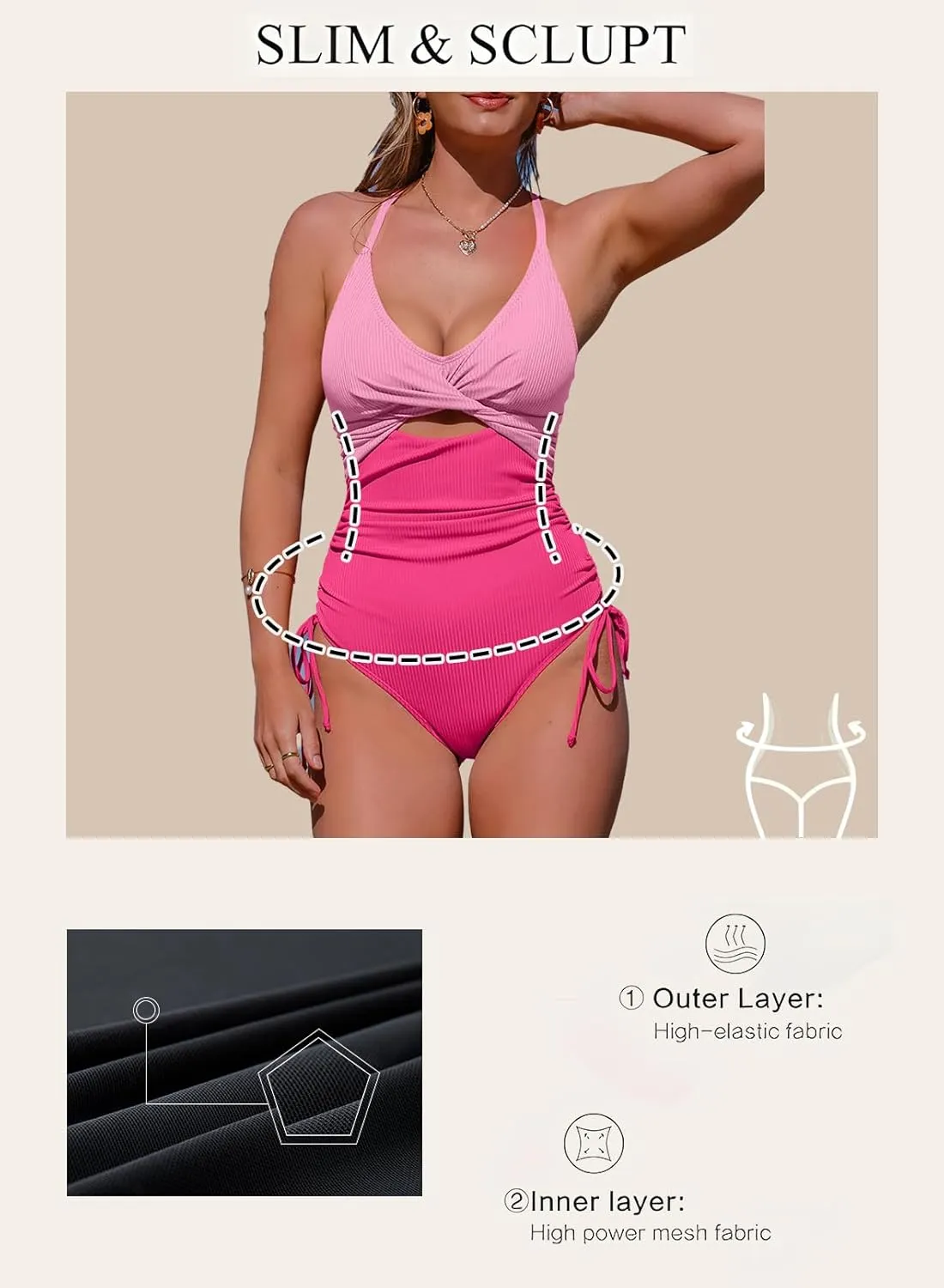 Aleumdr Women's Ribbed One Piece Swimsuit Tummy Control High Cut Bathing Suit Sexy V Neck Criss Cross Monikini