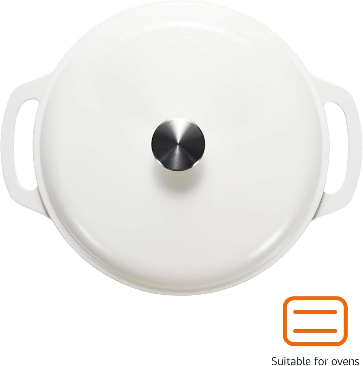 Amazon Basics Cast Iron Dutch Oven Pot with Lid, Enameled, Round, Dual Handles, Heavy-Duty, Medium, 6-Quart, Matte White