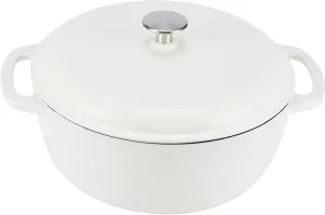 Amazon Basics Cast Iron Dutch Oven Pot with Lid, Enameled, Round, Dual Handles, Heavy-Duty, Medium, 6-Quart, Matte White