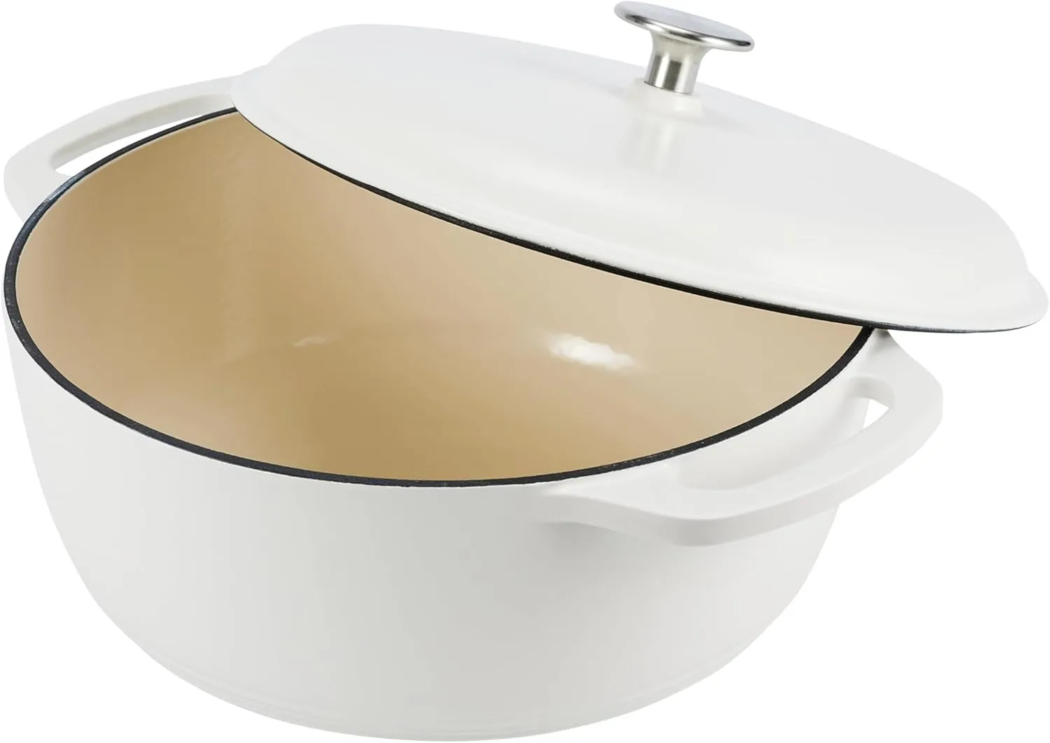 Amazon Basics Cast Iron Dutch Oven Pot with Lid, Enameled, Round, Dual Handles, Heavy-Duty, Medium, 6-Quart, Matte White