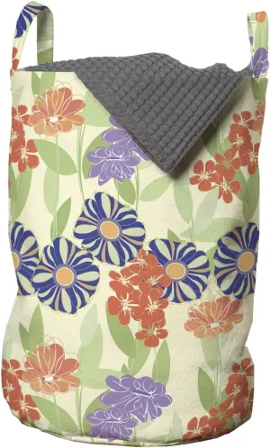 Ambesonne Floral Laundry Bag, Doodle Interpretation of Blossoming Summer Flowers, Hamper Basket with Handles Drawstring Closure for Laundromats, 13" x 19", Multicolor