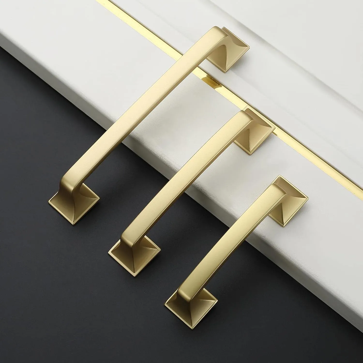 Amerdeco 10 Pack Brushed Gold Cabinet Pulls 5 Inch(128mm) Hole Center Cabinet Hardware Kitchen Cabinet Handles for Bathroom Pulls ZH002