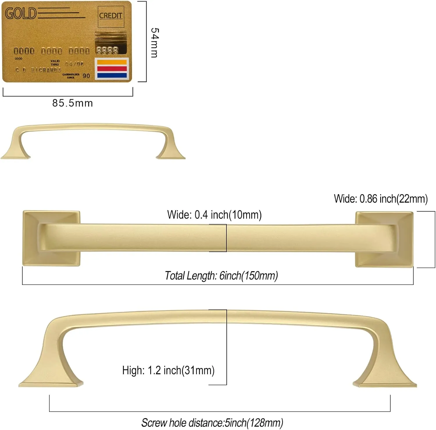 Amerdeco 10 Pack Brushed Gold Cabinet Pulls 5 Inch(128mm) Hole Center Cabinet Hardware Kitchen Cabinet Handles for Bathroom Pulls ZH002