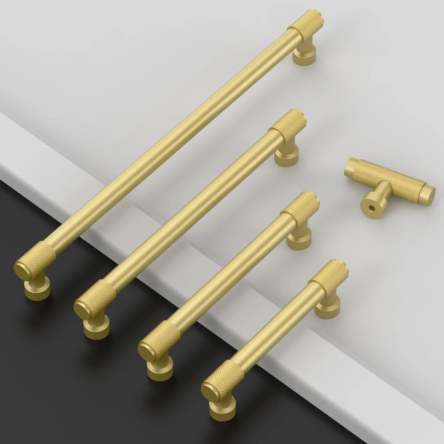 Amerdeco 10 Pack Brushed Gold Knurled Cabinet Pulls 10 Inch(254mm) Hole Center Kitchen Cabinet Handles Drawer Pulls Cabinet Hardware ZH0034