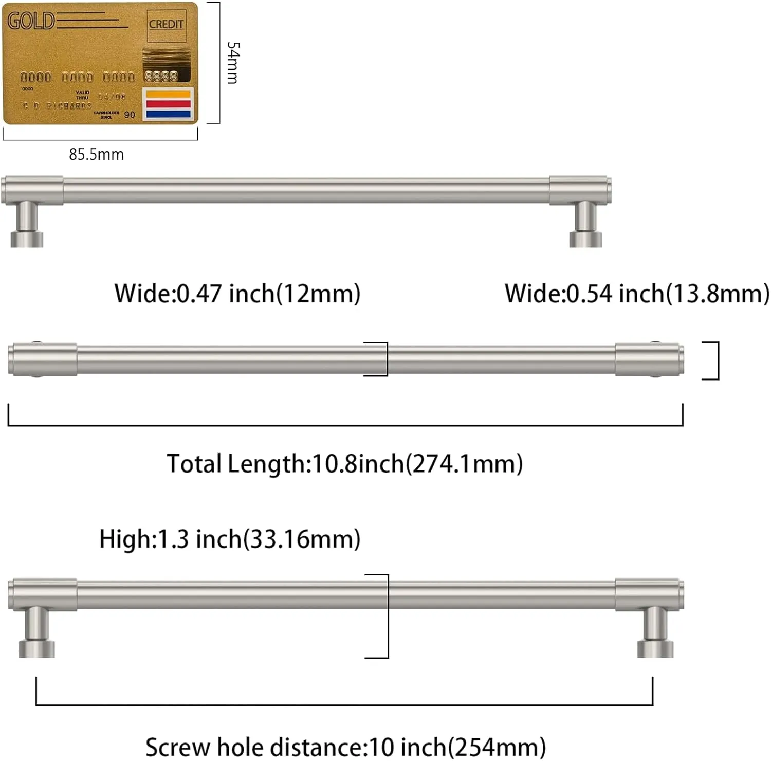 Amerdeco 10 Pack Brushed Satin Nickel Cabinet Pulls 10 Inch(254mm) Hole Center Drawer Pulls Cabinet Hardware Kitchen Cabinet Handles for Bathroom ZH0075