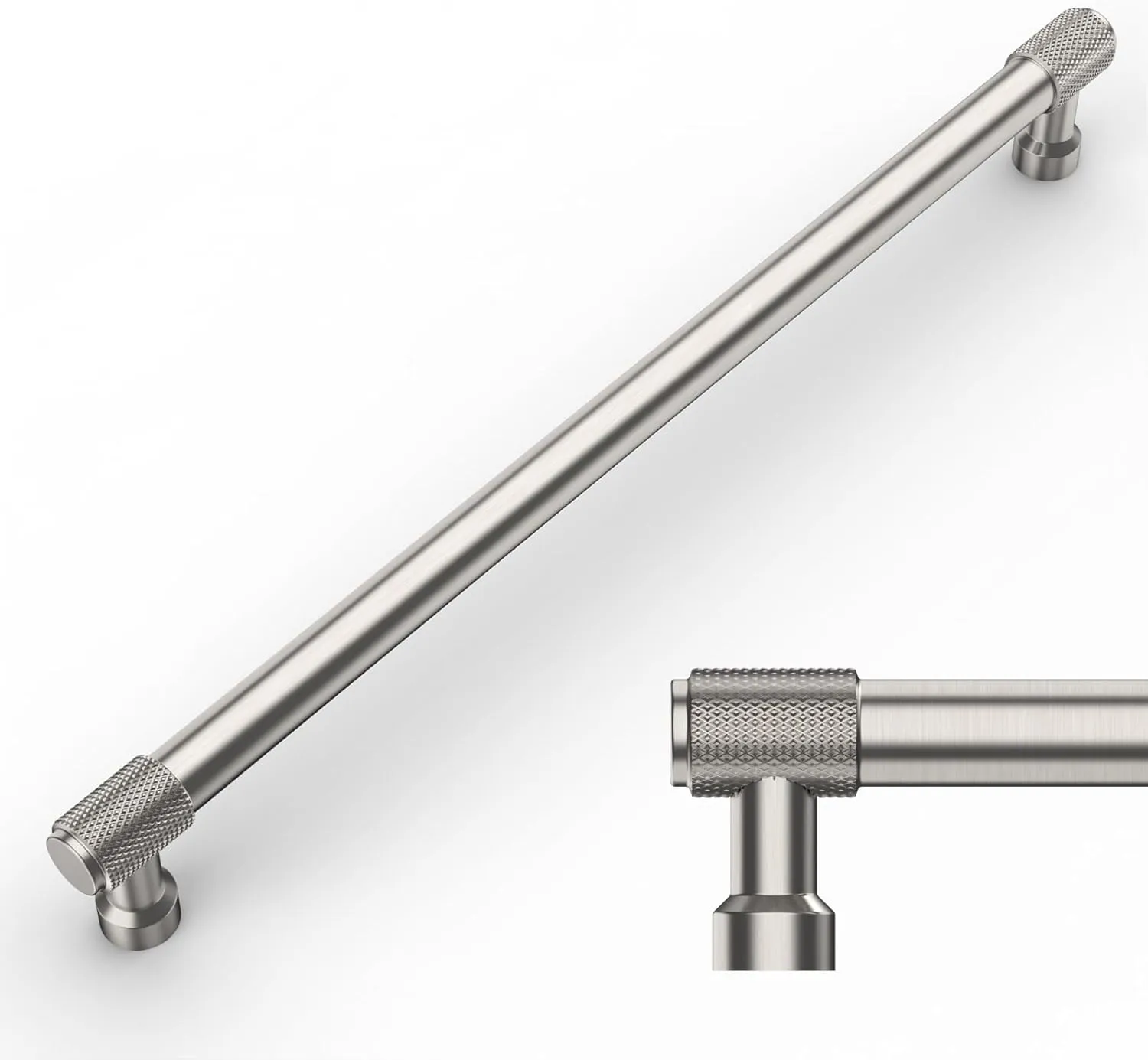 Amerdeco 10 Pack Brushed Satin Nickel Knurled Cabinet Pulls 10 Inch(254mm) Hole Center Kitchen Cabinet Handles Drawer Pulls Cabinet Hardware ZH0034