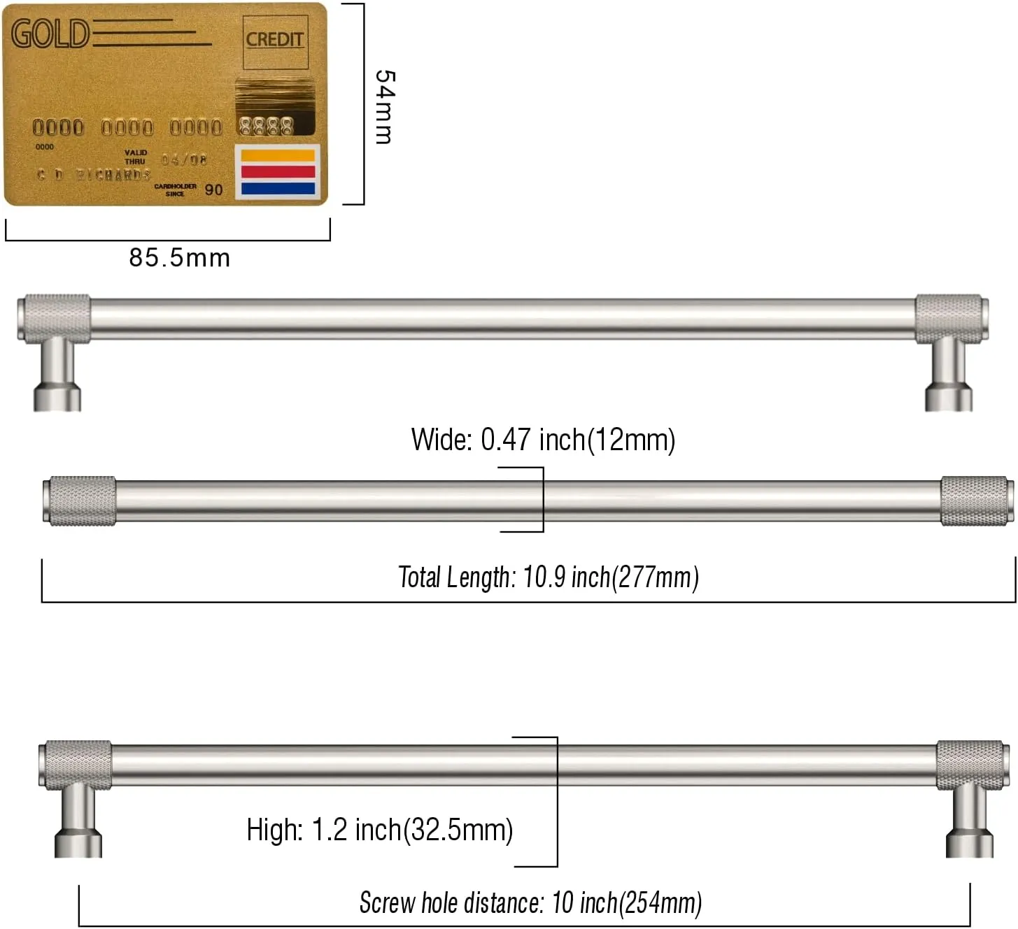 Amerdeco 10 Pack Brushed Satin Nickel Knurled Cabinet Pulls 10 Inch(254mm) Hole Center Kitchen Cabinet Handles Drawer Pulls Cabinet Hardware ZH0034