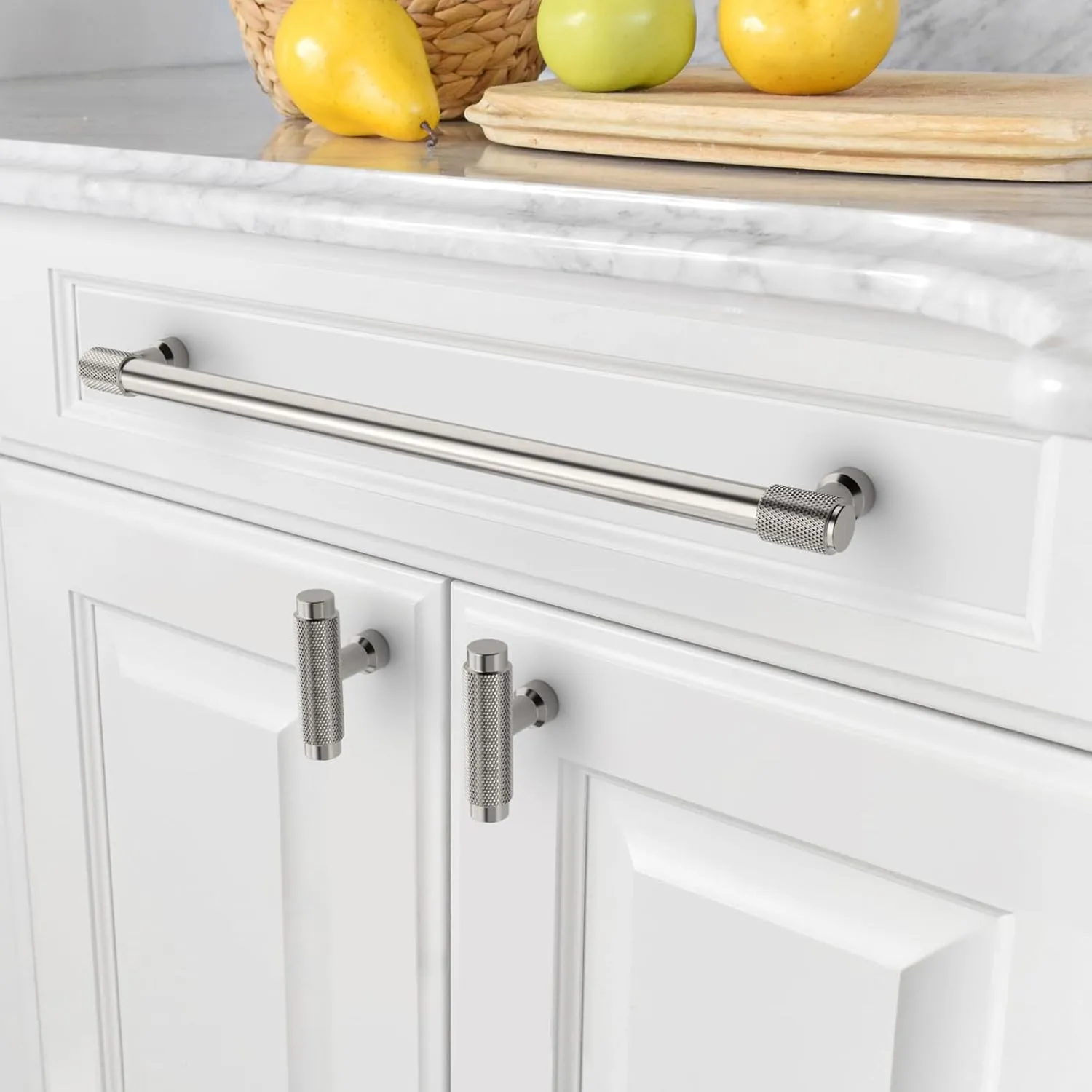 Amerdeco 10 Pack Brushed Satin Nickel Knurled Cabinet Pulls 10 Inch(254mm) Hole Center Kitchen Cabinet Handles Drawer Pulls Cabinet Hardware ZH0034
