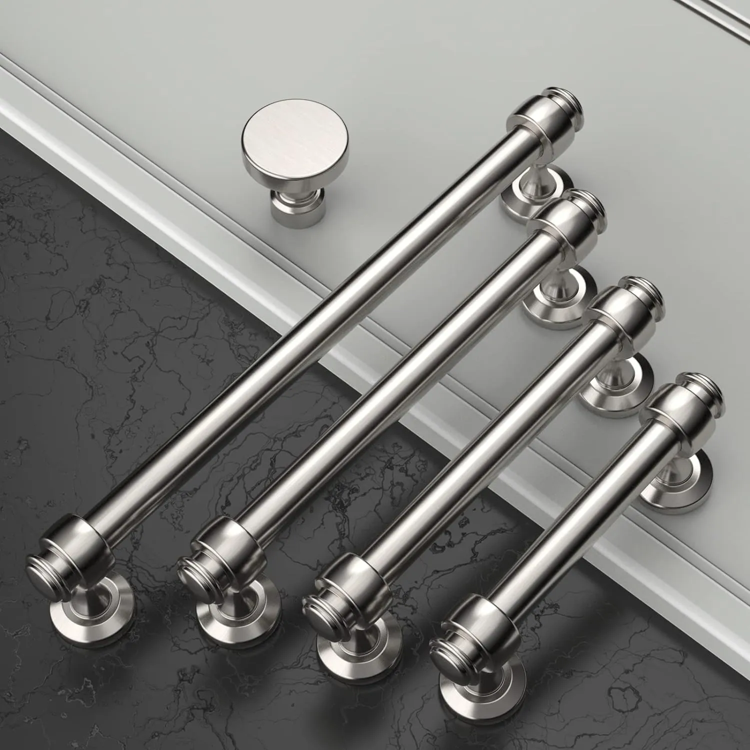 Amerdeco 10 Pack Brushed Satin Nickle Cabinet Pulls 6.3 Inch Hole Centers Kitchen Cabinet Hardware,Solid Cabinet Handles for Bathroom Drawer Handles IH0005…