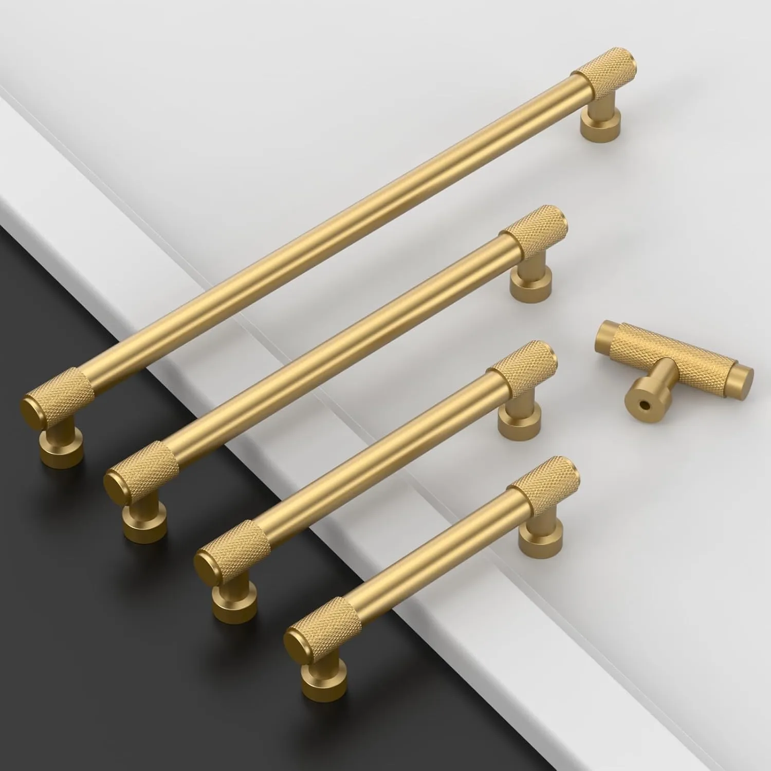 Amerdeco 10 Pack Champagne Bronze Knurled Cabinet Pulls 10 Inch(254mm) Hole Center Kitchen Cabinet Handles Drawer Pulls Cabinet Hardware ZH034