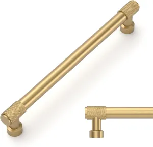Amerdeco 10 Pack Champagne Bronze Knurled Cabinet Pulls 10 Inch(254mm) Hole Center Kitchen Cabinet Handles Drawer Pulls Cabinet Hardware ZH034