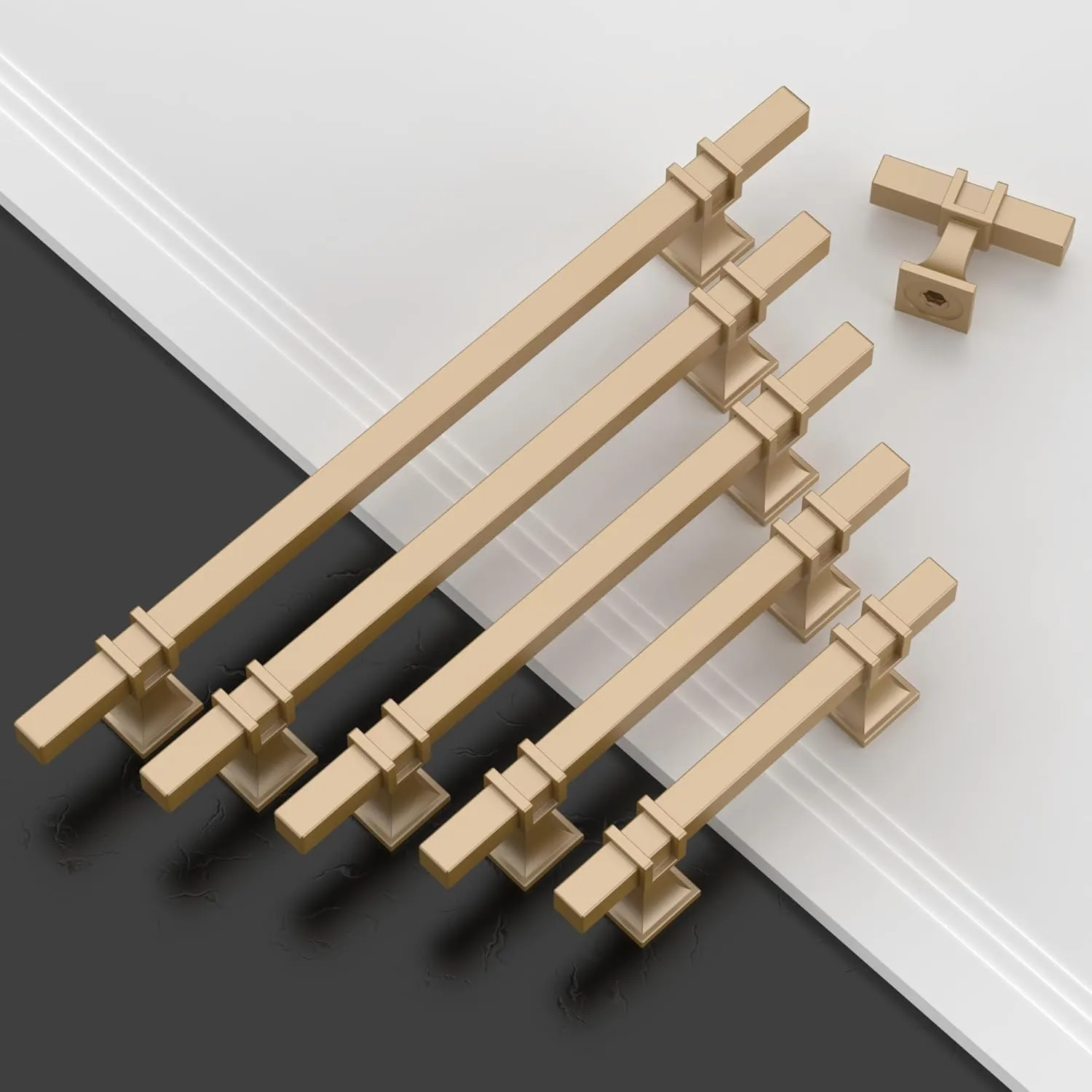 Amerdeco 10 Pack Champagne Gold Cabinet Pulls 3 Inch(76mm) Hole Center Drawer Pulls Cabinet Hardware Kitchen Cabinet Handles for Bathroom ZH0067
