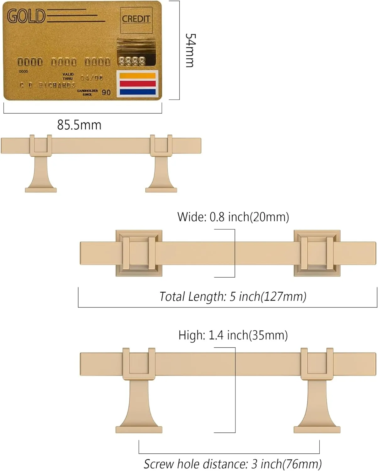 Amerdeco 10 Pack Champagne Gold Cabinet Pulls 3 Inch(76mm) Hole Center Drawer Pulls Cabinet Hardware Kitchen Cabinet Handles for Bathroom ZH0067