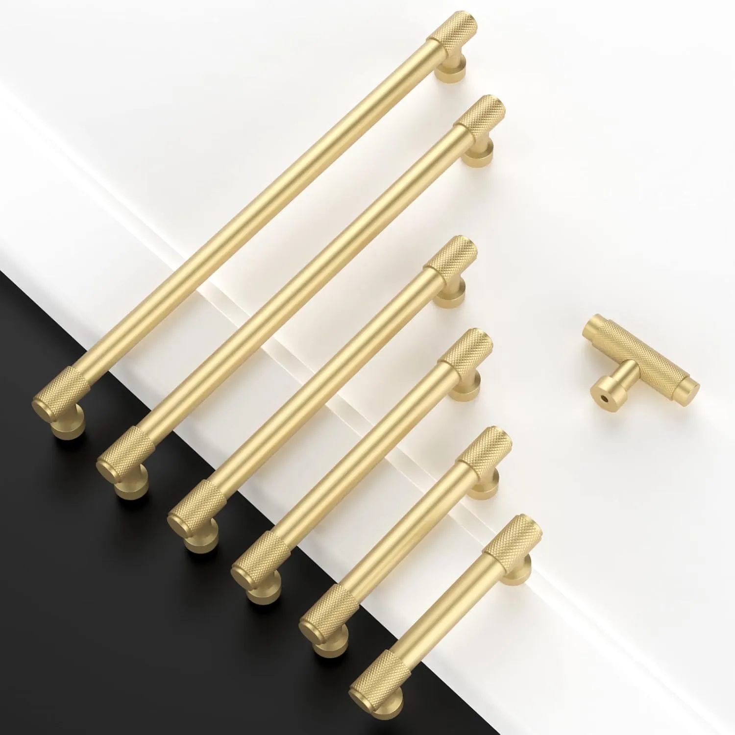 Amerdeco 10 Pack Gold Knurled Cabinet Pulls 3 Inch Hole Center Kitchen Cabinet Handles for Drawer Dresser, Cupboard and Wardrobe ZH0034…