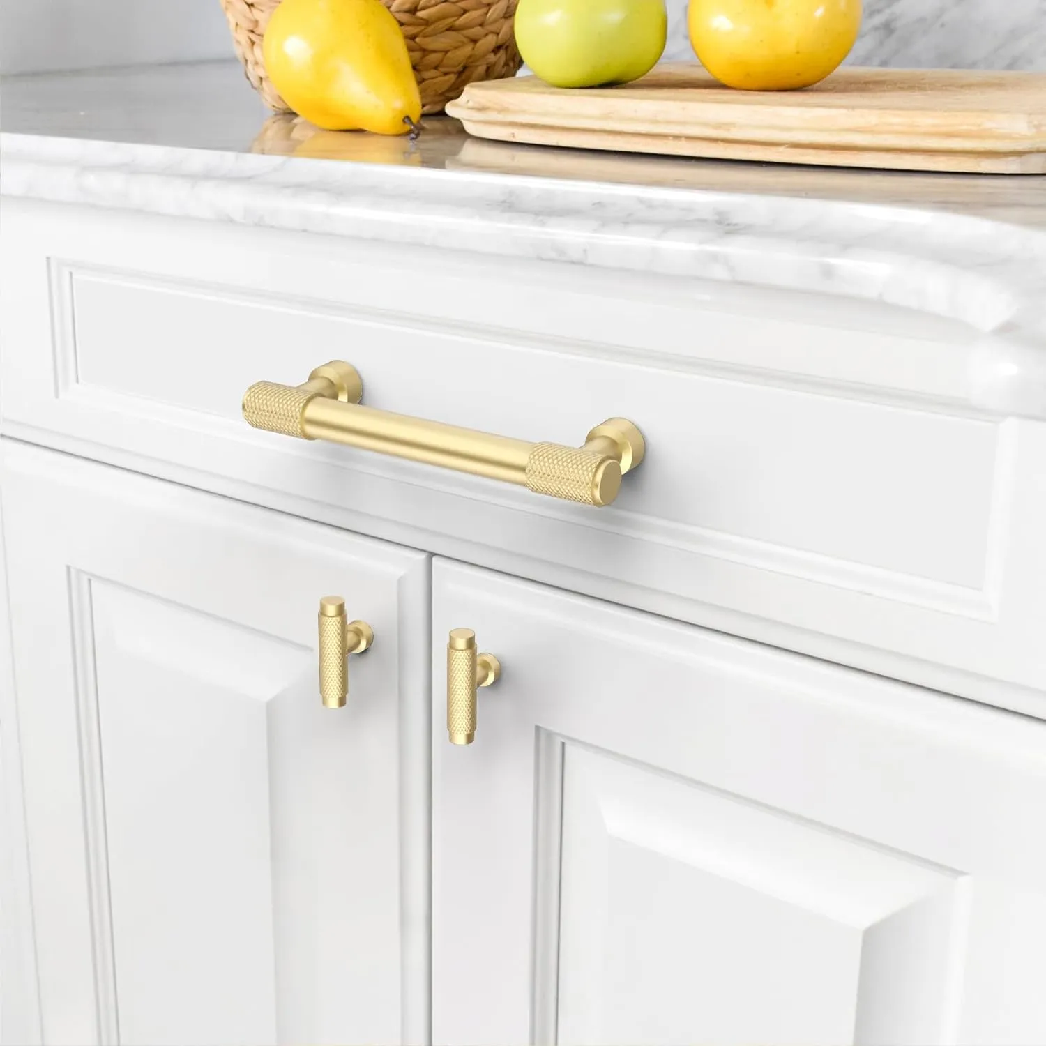 Amerdeco 10 Pack Gold Knurled Cabinet Pulls 3 Inch Hole Center Kitchen Cabinet Handles for Drawer Dresser, Cupboard and Wardrobe ZH0034…
