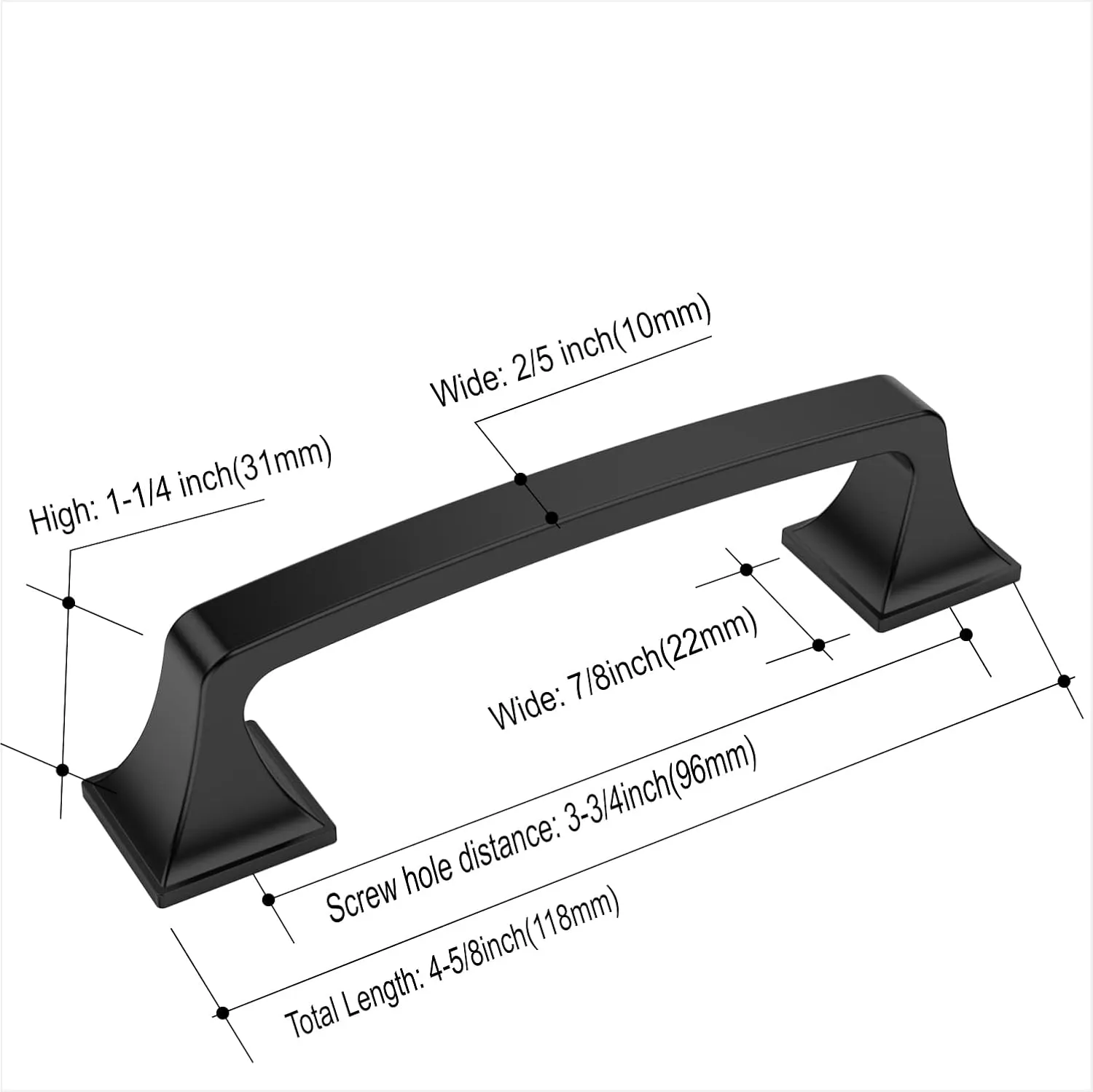 Amerdeco 10 Pack Matte Black 3-3/4 Inch(96mm) Hole Centers Kitchen Cabinet Pulls Hardware Kitchen Handles for Cabinets Cupboard Handles Drawer Pulls
