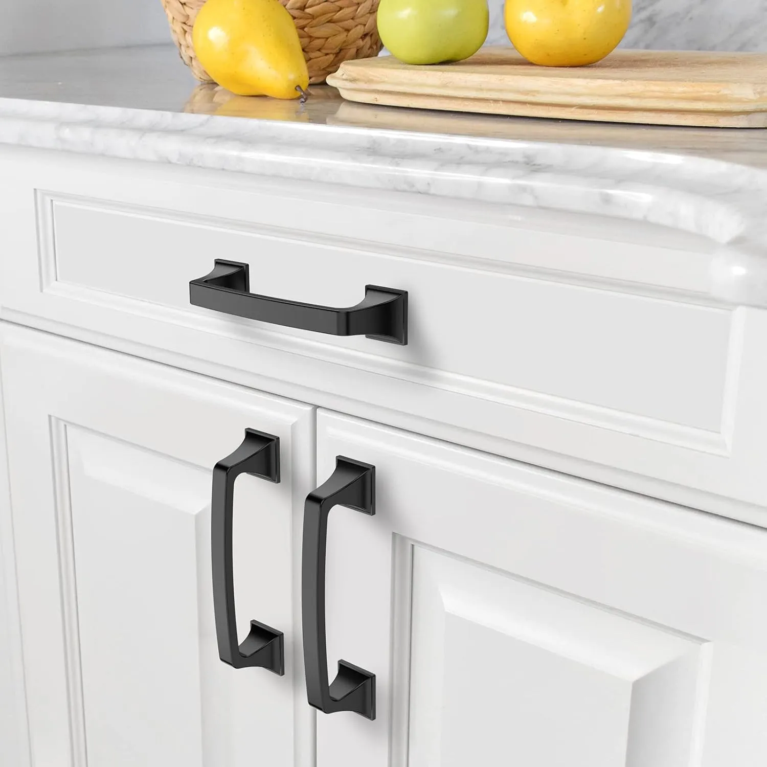Amerdeco 10 Pack Matte Black 3-3/4 Inch(96mm) Hole Centers Kitchen Cabinet Pulls Hardware Kitchen Handles for Cabinets Cupboard Handles Drawer Pulls