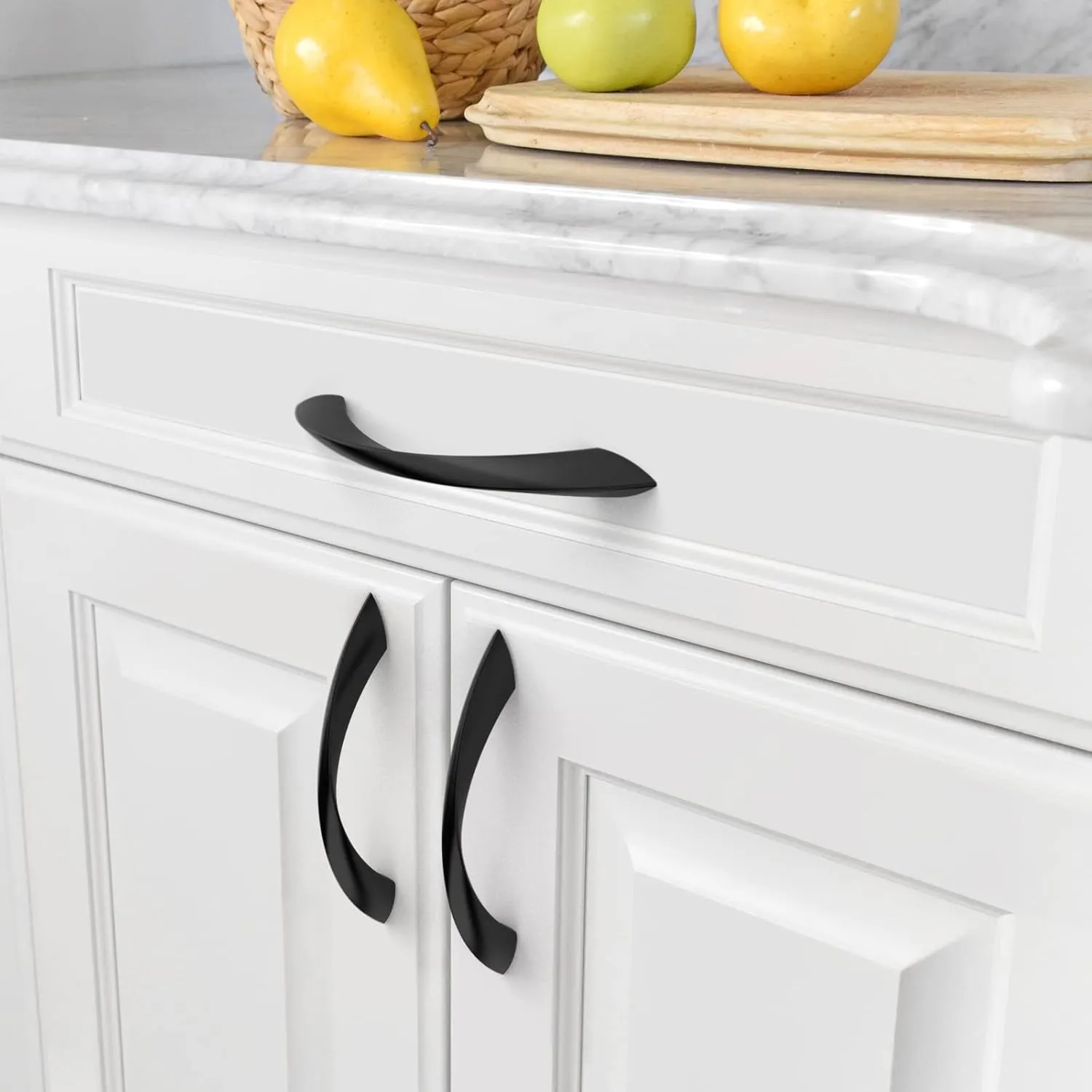 Amerdeco 10 Pack Matte Black 3.75 Inch(96mm) Hole Centers Kitchen Arch Twisted Cabinet Pulls Cabinet Hardware Kitchen Handles for Cabinets Cupboard Handles Drawer Pulls ZH0048
