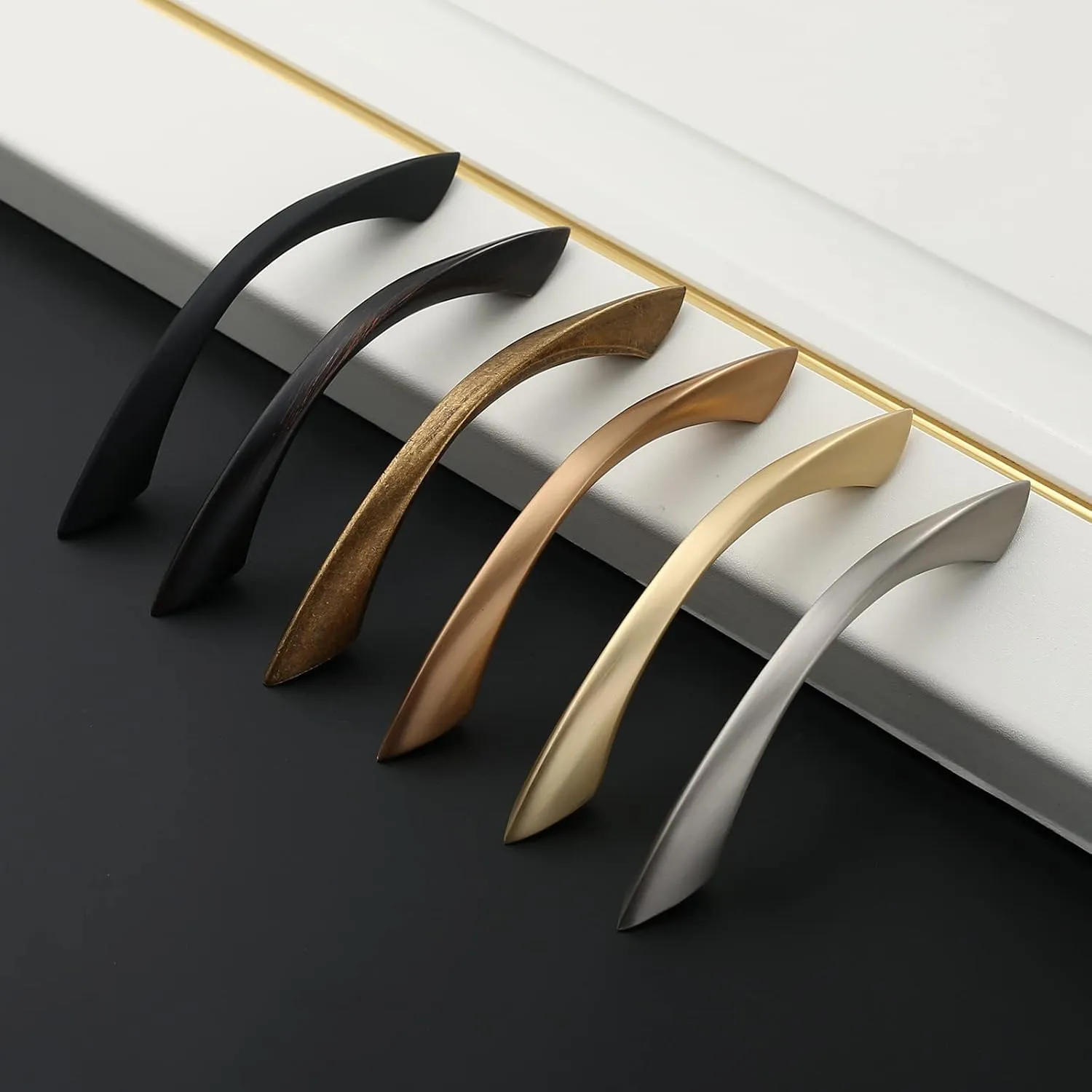 Amerdeco 10 Pack Matte Black 3.75 Inch(96mm) Hole Centers Kitchen Arch Twisted Cabinet Pulls Cabinet Hardware Kitchen Handles for Cabinets Cupboard Handles Drawer Pulls ZH0048
