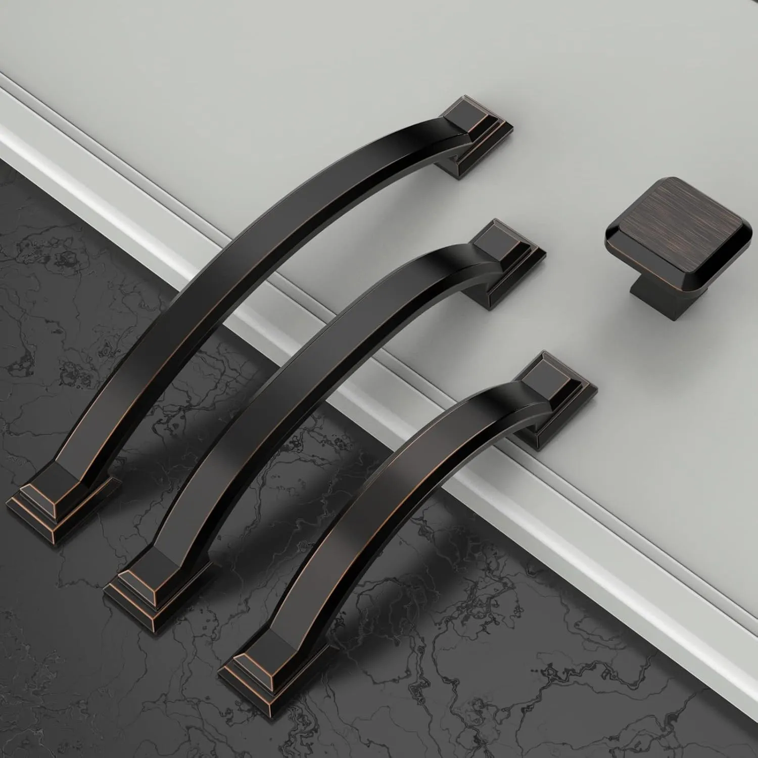 Amerdeco 10 Pack Oil Rubbed Bronze Cabinet Pulls 3 Inch(76mm) Hole Centers, Handles for Kitchen Cabinet Hardware, Arch Cabinet Handles for Bathroom Dresser Drawer Handles ZH0016…