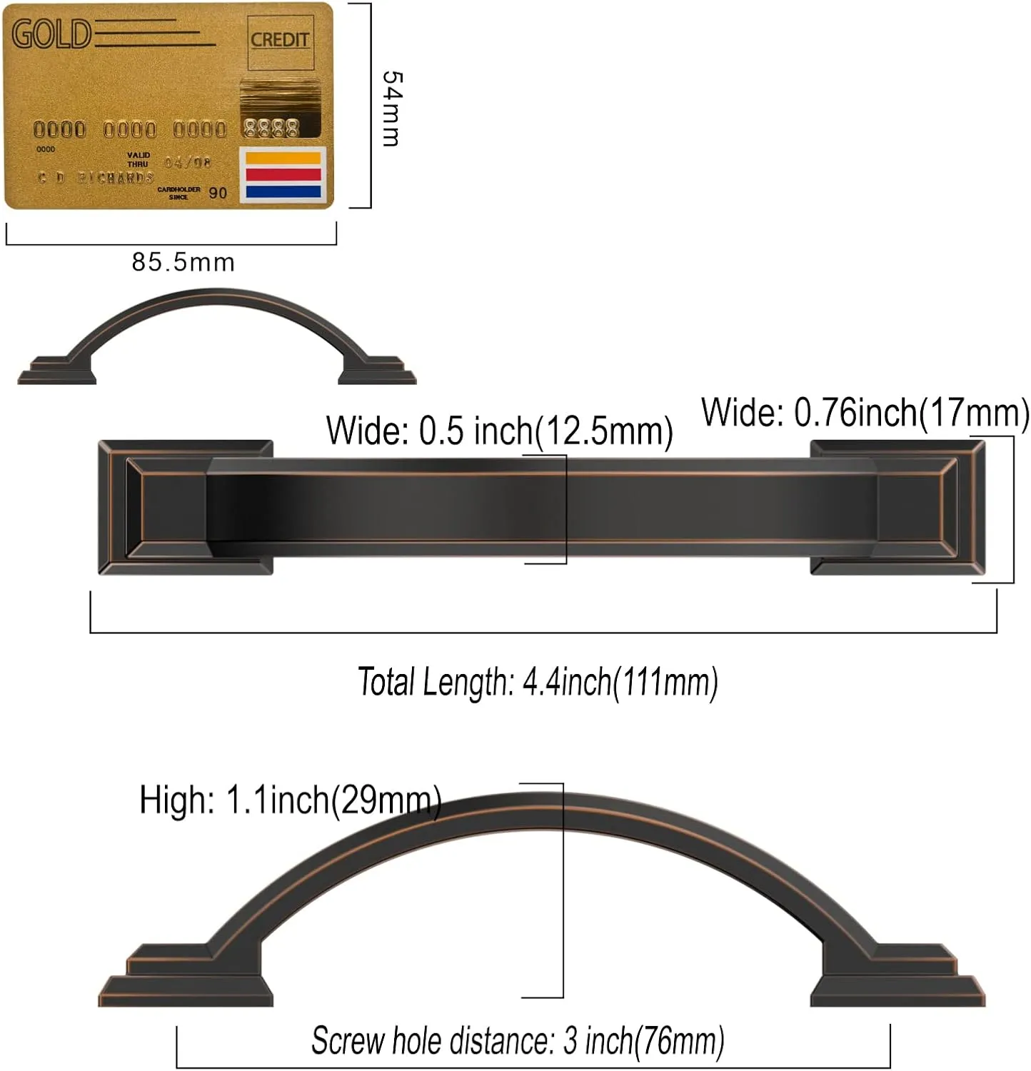 Amerdeco 10 Pack Oil Rubbed Bronze Cabinet Pulls 3 Inch(76mm) Hole Centers, Handles for Kitchen Cabinet Hardware, Arch Cabinet Handles for Bathroom Dresser Drawer Handles ZH0016…