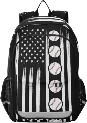 American Flag Baseball Backpack School Bag Lightweight Laptop Backpack Students Travel Daypack with Reflective Stripes