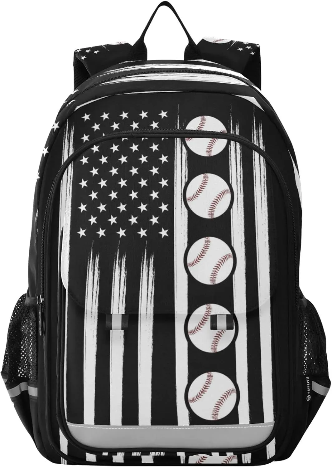 American Flag Baseball Backpack School Bag Lightweight Laptop Backpack Students Travel Daypack with Reflective Stripes