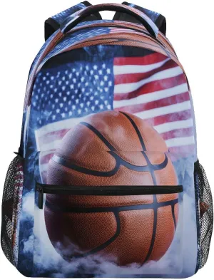 American Flag Basketball Fog Backpack for Girls School Bags Bookbags for Teen Kids Travel Bag